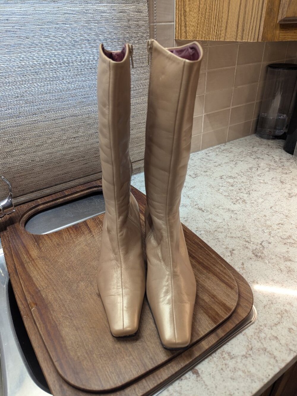Gold Leather Knee High Boots